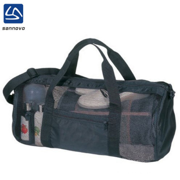 Wholesale black polyester mesh duffle bag,Sport gym mesh roll bag